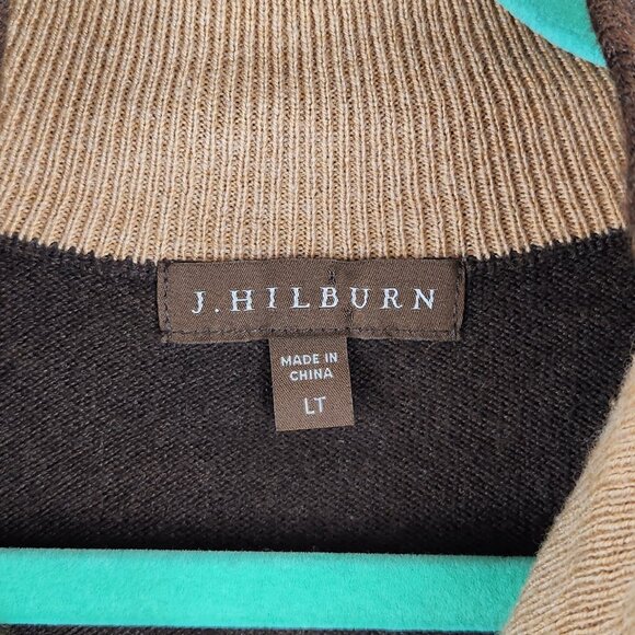J. Hilburn Brown Cotton Silk Cashmere Half Zip Knit Sweater sz LT Flawed - Picture 6 of 9
